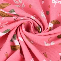 Baumwolljersey Jersey ZOILO Vögel Zweige Blätter rosa weiß braun grün 1,5m Breite