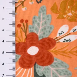 Baumwolljersey Organic Bio Blumen Blätter abstrakt lachs mint ocker 1,5m Breite