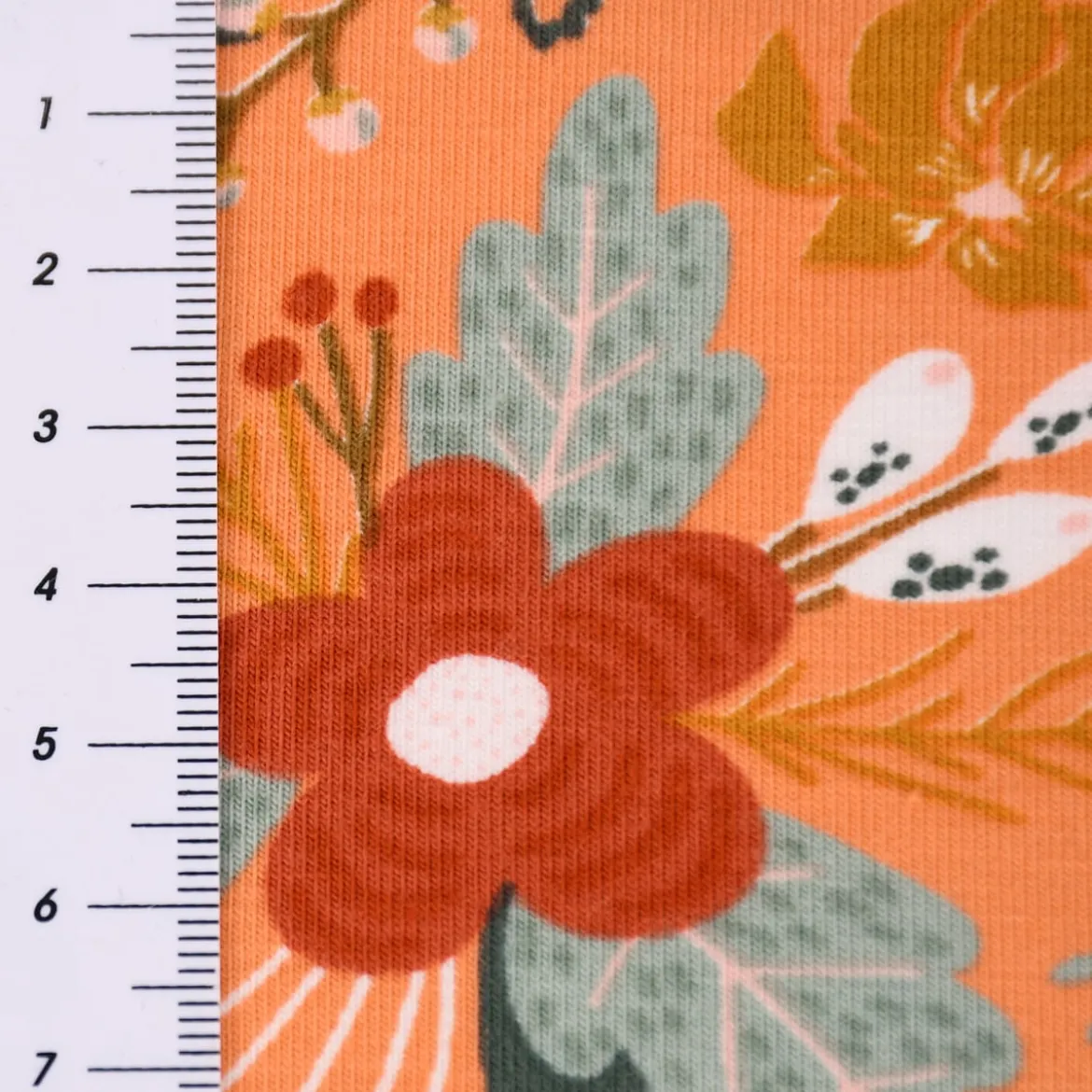 Baumwolljersey Organic Bio Blumen Blätter abstrakt lachs mint ocker 1,5m Breite