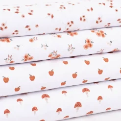 Baumwolljersey Organic Bio Digitaldruck Aquarell Apfel weiß braun 1,4m Breite