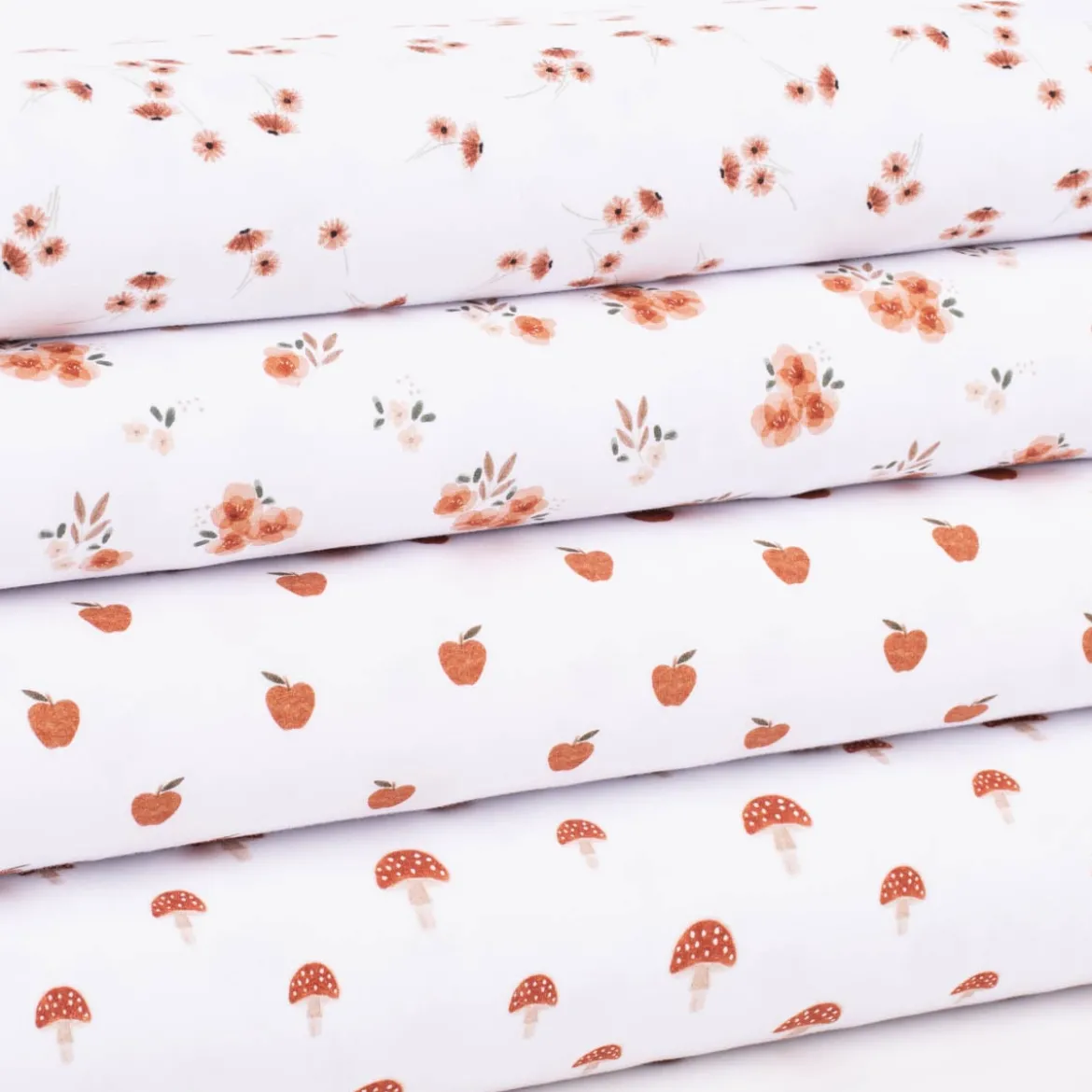 Baumwolljersey Organic Bio Digitaldruck Aquarell Blumen Schnittblumen weiß braun grün 1,4m Breite