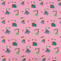 Baumwolljersey Tukan Punkte Palmenblätter Blüten rosa grün rot weiß 1,5m Breite