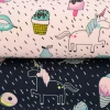 Baumwolljersey UNICORN PARTY Einhorn Eis Pünktchen dunkelblau bunt neongelb 1,5m Breite