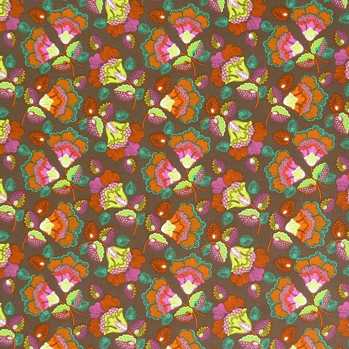 Baumwollsatin Spandex floral braun