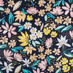 Baumwollsatin Stretchstoff Blumen schwarz bunt 150cm Breite