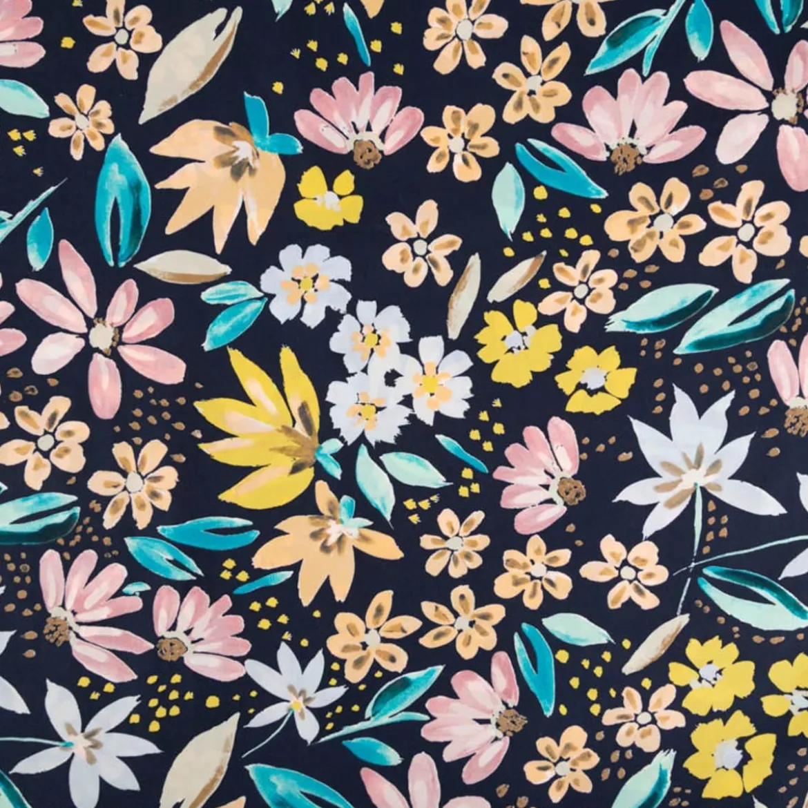Baumwollsatin Stretchstoff Blumen schwarz bunt 150cm Breite
