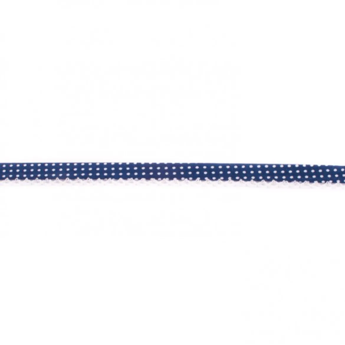 Baumwoll Schrägband Häkelborte Punkte dunkelblau weiß Meterware Breite: 1,5cm