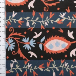 Baumwollstoff Alezia Streifen Blumen schwarz 1,47m Breite