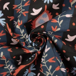 Baumwollstoff Alezia Streifen Blumen schwarz 1,47m Breite