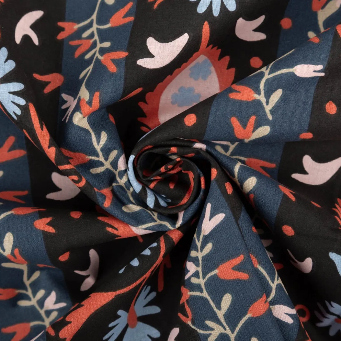 Baumwollstoff Alezia Streifen Blumen schwarz 1,47m Breite