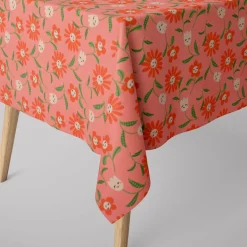 Baumwollstoff beschichtet Tischdeckenstoff Enduit Blumen mit fröhlichen Gesichtern rosa 1,45m Breite