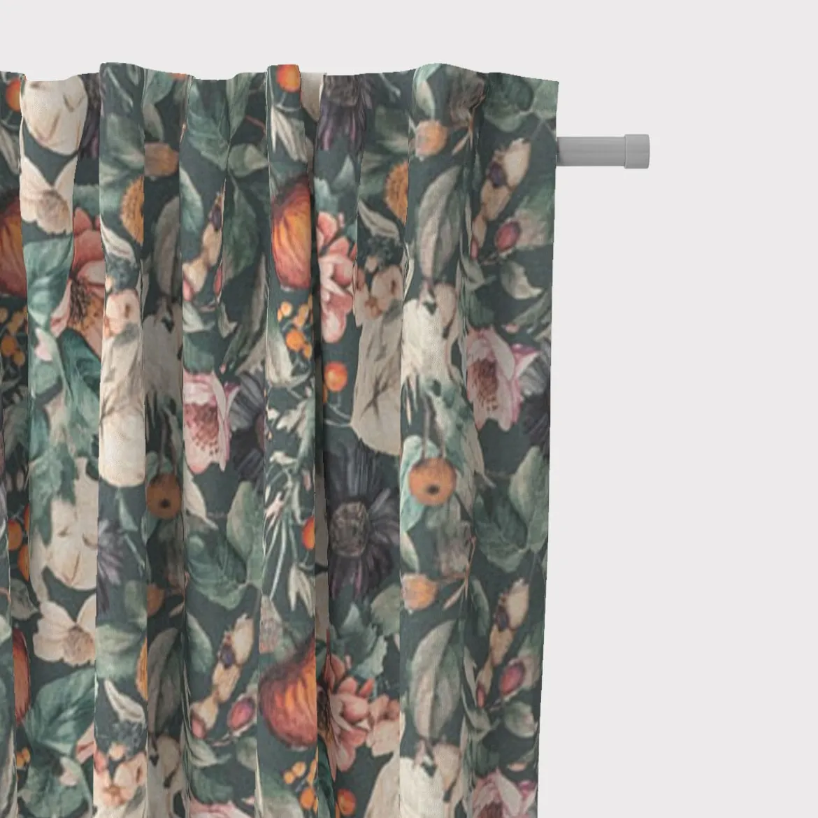 Baumwollstoff Canvas Stoff Vorhangstoff Digitaldruck Vintage Blumen dunkelgrün 1,40m Breite