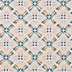Baumwollstoff CAPUCINE Mandala Retro Blume grafisch weiß beige petrol ocker 1,50m Breite