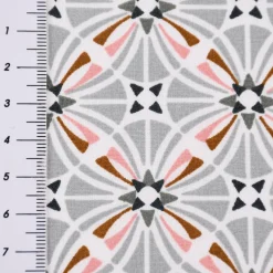 Baumwollstoff CAPUCINE Mandala Retro Blume grafisch weiß grau braun rosa 1,50m Breite