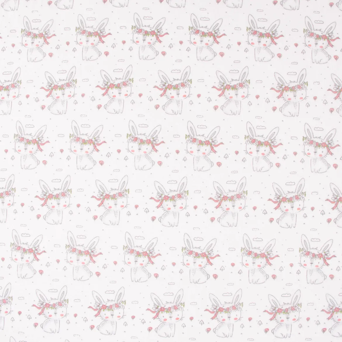 Baumwollstoff Chic Häschen mit Blumenkranz weiß rose 1,40m Breite
