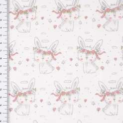 Baumwollstoff Chic Häschen mit Blumenkranz weiß rose 1,40m Breite