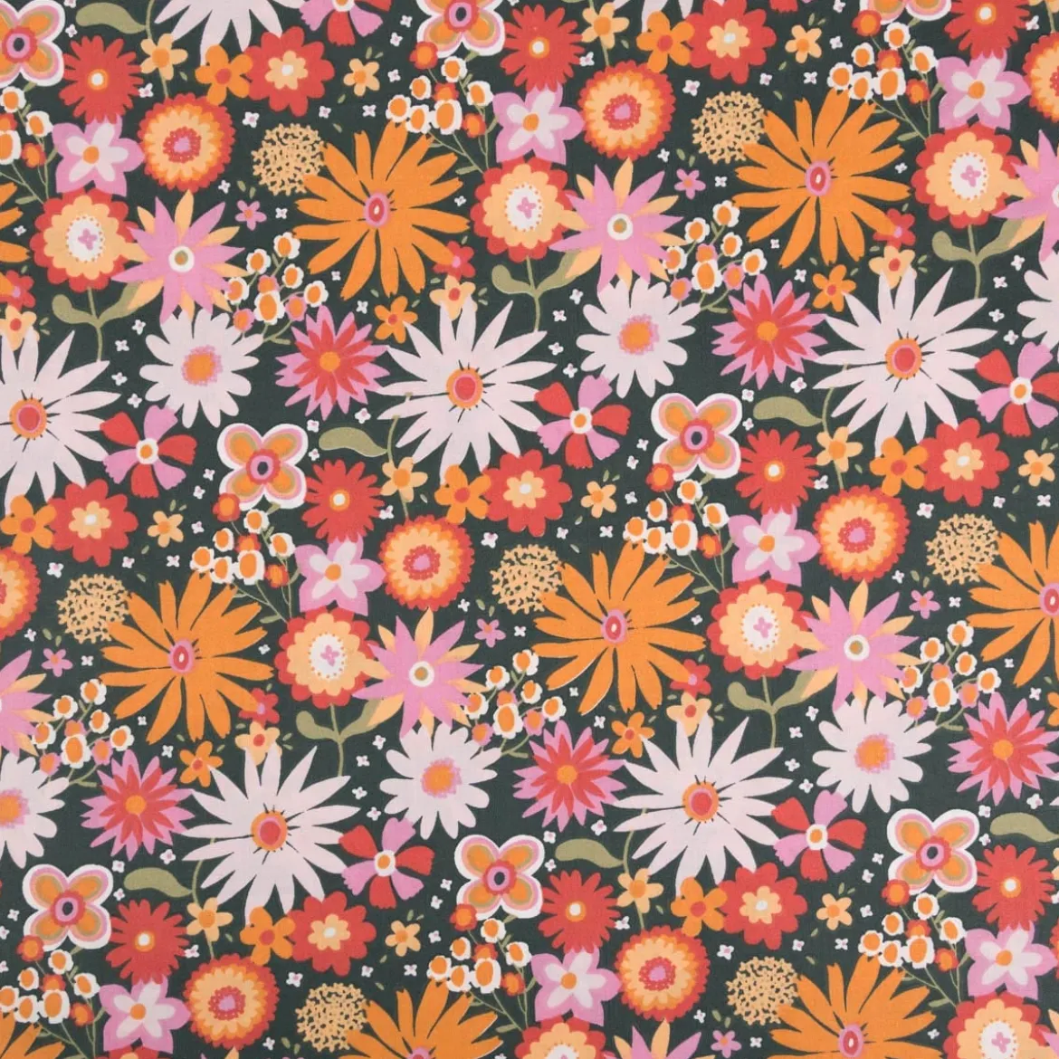 Baumwollstoff Childhood Blumen grün, orange 1,47m Breite