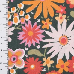 Baumwollstoff Childhood Blumen grün, orange 1,47m Breite