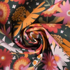 Baumwollstoff Childhood Blumen grün, orange 1,47m Breite