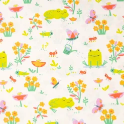 Baumwollstoff Coaco Frösche Schmetterlinge und Blumen grün bunt 1,47m Breite