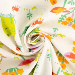 Baumwollstoff Coaco Frösche Schmetterlinge und Blumen grün bunt 1,47m Breite