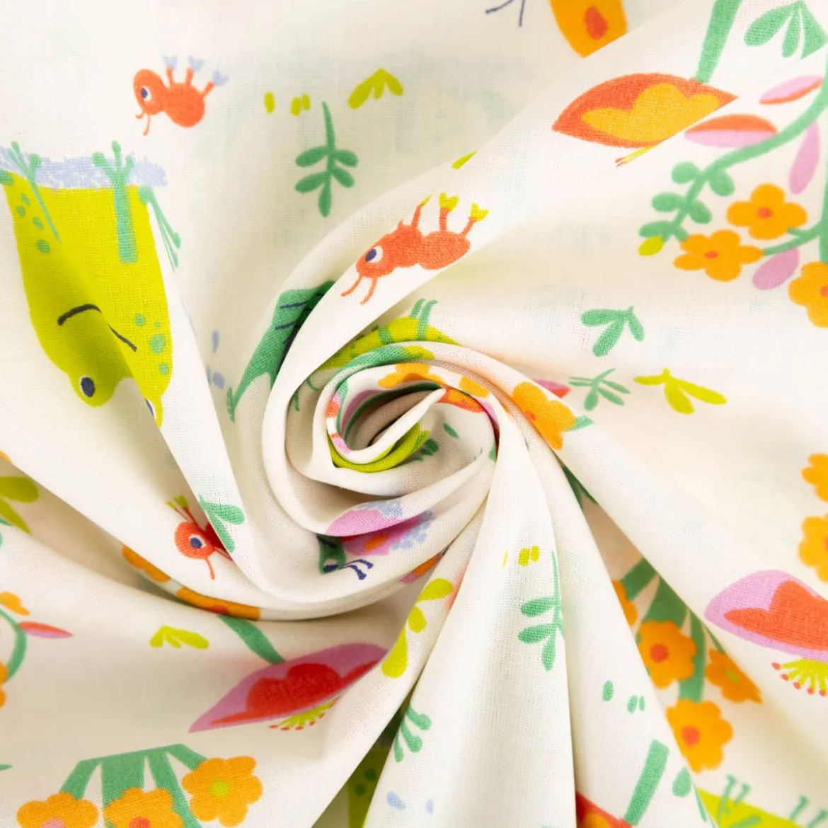 Baumwollstoff Coaco Frösche Schmetterlinge und Blumen grün bunt 1,47m Breite