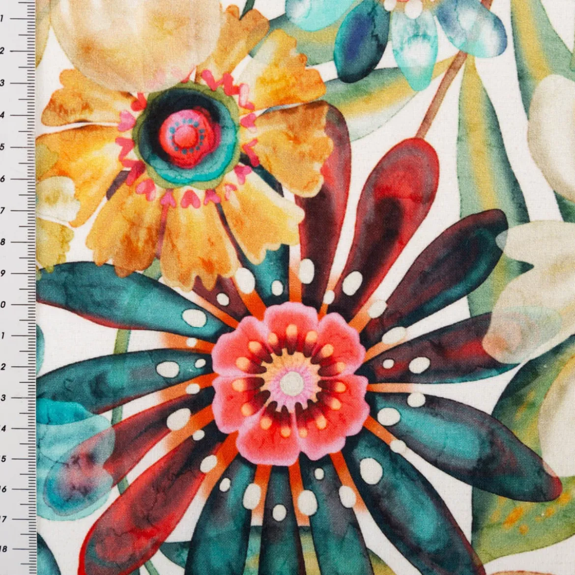 Baumwollstoff Cretonne Melissandre Blumen Aquarell weiß bunt 1,60m Breite