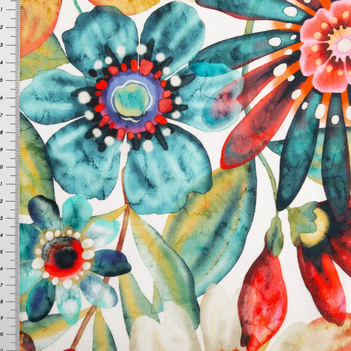 Baumwollstoff Cretonne Melissandre Blumen Aquarell weiß bunt 1,60m Breite