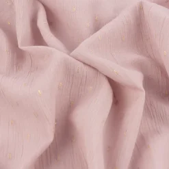 Baumwollstoff Crinkle Dobby Lurex rosa goldfarbig 1,35m Breite
