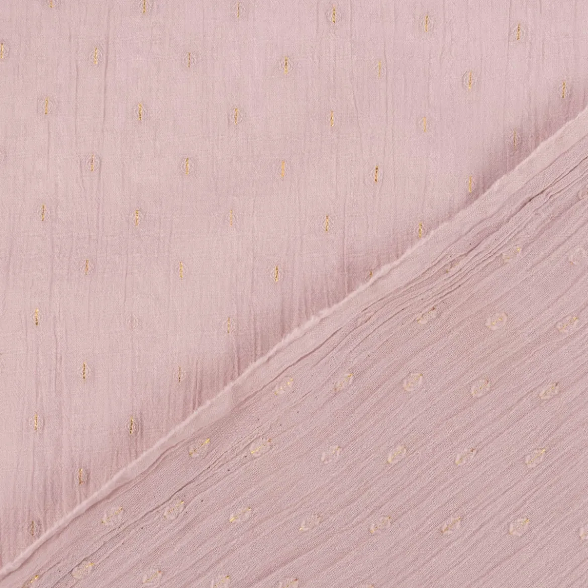 Baumwollstoff Crinkle Dobby Lurex rosa goldfarbig 1,35m Breite