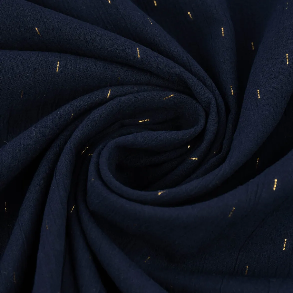 Baumwollstoff Crinkle Dobby Lurex dunkelblau goldfarbig 1,35m Breite