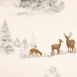 Baumwollstoff Dekostoff Halbpanama Hirsche Winterlandschaft ecru braun grau 150 cm