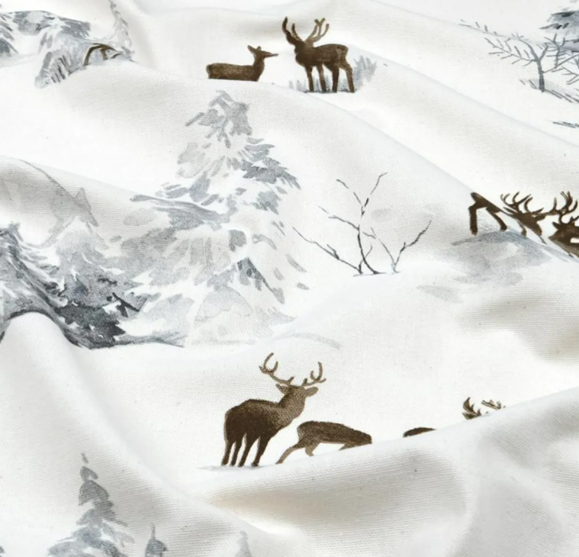 Baumwollstoff Dekostoff Halbpanama Hirsche Winterlandschaft ecru braun grau 150 cm