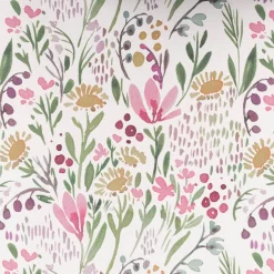 Baumwollstoff Dekostoff Halbpanama Digitaldruck Aquarell Blumen weiß rosa grün 1,40m Breite