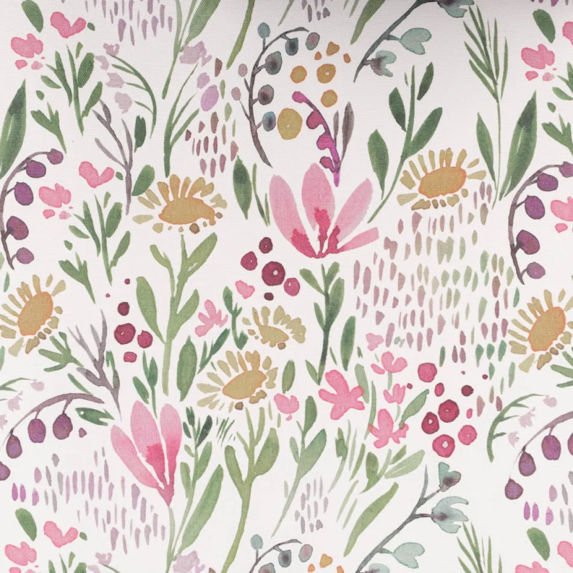 Baumwollstoff Dekostoff Halbpanama Digitaldruck Aquarell Blumen weiß rosa grün 1,40m Breite
