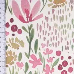 Baumwollstoff Dekostoff Halbpanama Digitaldruck Aquarell Blumen weiß rosa grün 1,40m Breite