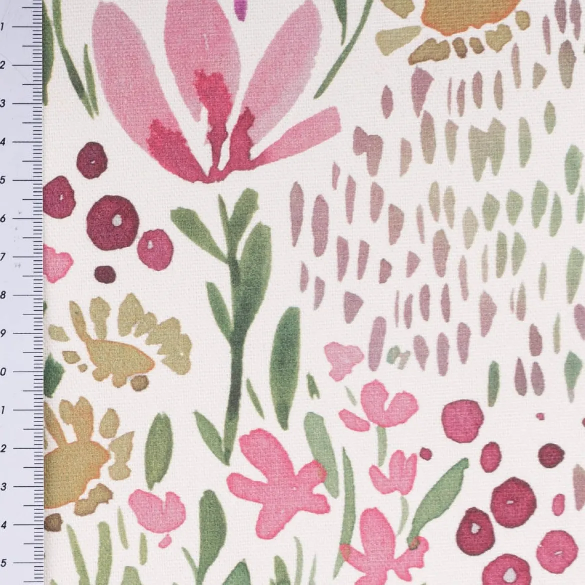 Baumwollstoff Dekostoff Halbpanama Digitaldruck Aquarell Blumen weiß rosa grün 1,40m Breite