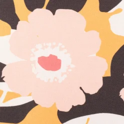 Baumwollstoff Dekostoff Halbpanama Retro Blumen gelb rosa schwarz 1,40m Breite