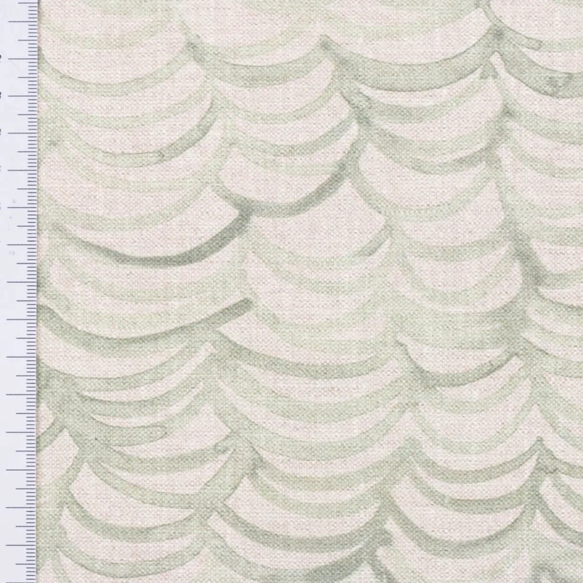 Baumwollstoff Dekostoff Halbpanama Digitaldruck Leinenlook Wellen natur grün 1,40m Breite