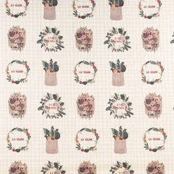 Baumwollstoff Dekostoff Halbpanama Eat More Plants weiß beige grün rot 1,40m Breite