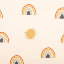 Baumwollstoff Dekostoff Halbpanama Digitaldruck Regenbogen und Sonnen beige bunt 1,40m Breite