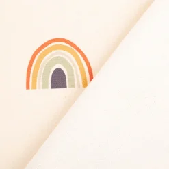 Baumwollstoff Dekostoff Halbpanama Digitaldruck Regenbogen und Sonnen beige bunt 1,40m Breite