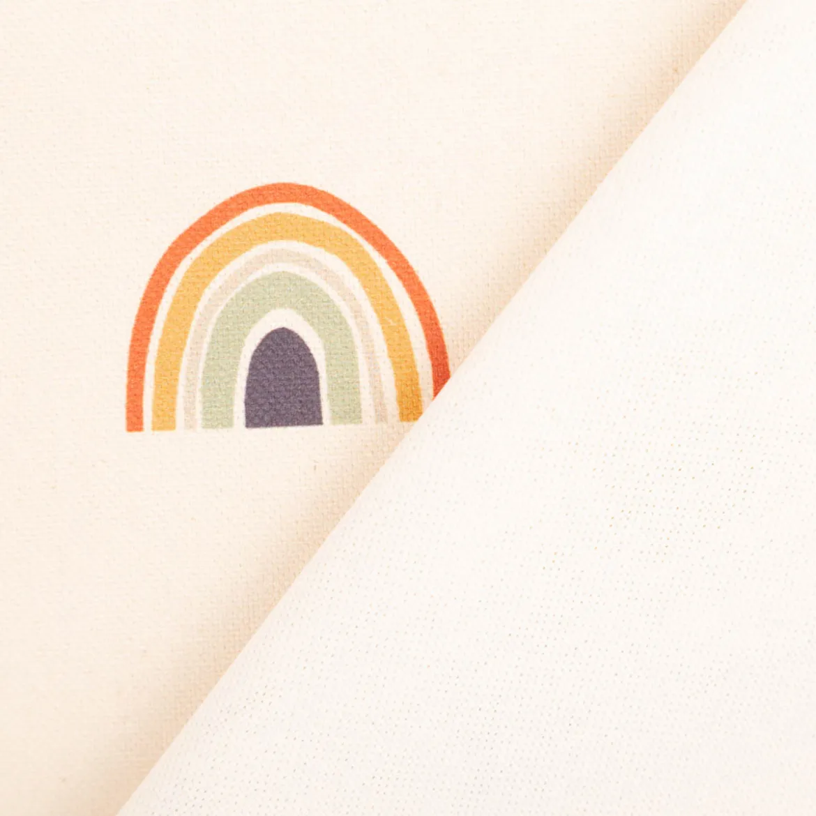 Baumwollstoff Dekostoff Halbpanama Digitaldruck Regenbogen und Sonnen beige bunt 1,40m Breite