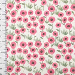 Baumwollstoff Dekostoff Halbpanama Digitaldruck Mini Blume weiß pink 1,40m Breite