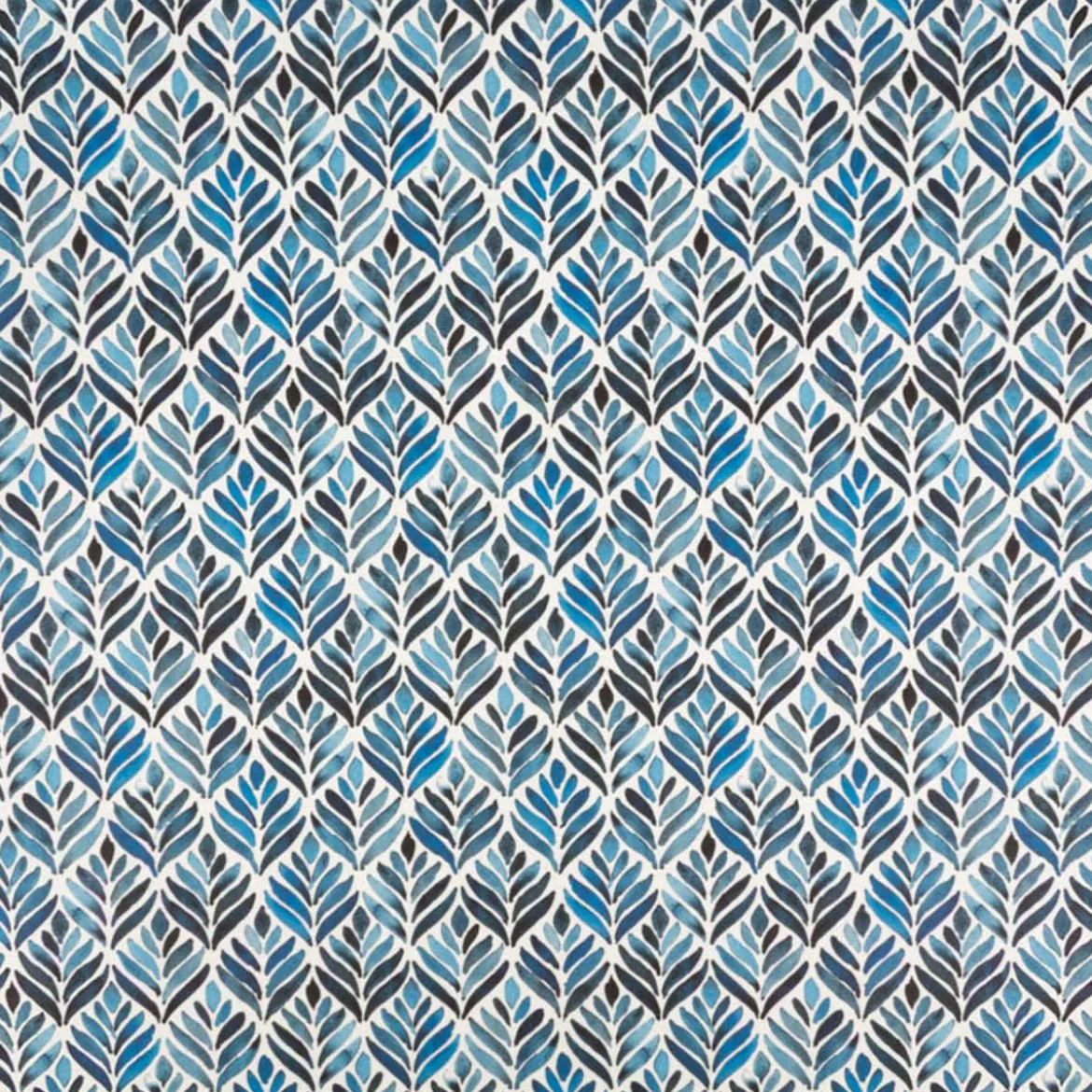 Baumwollstoff Dekostoff Halbpanama Digitaldruck Aquarell Ornamente weiß blau 1,40m Breite