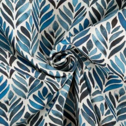 Baumwollstoff Dekostoff Halbpanama Digitaldruck Aquarell Ornamente weiß blau 1,40m Breite