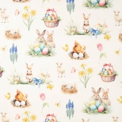 Baumwollstoff Dekostoff Ostern Digitaldruck Easter Garden Joy weiß bunt 1,4m Breite