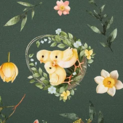 Baumwollstoff Dekostoff Ostern Digitaldruck Bohemian Easter Mood Küken Lamm grün 1,4m Breite