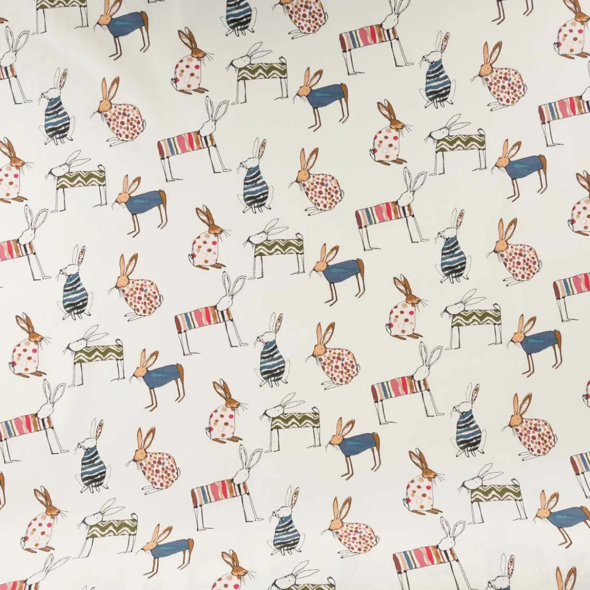 Baumwollstoff Dekostoff Panama Hop Hasen beige bunt 137cm Breite von Prestigious Textiles