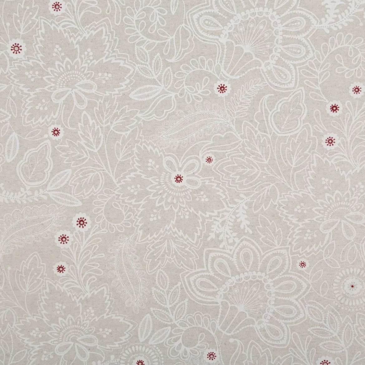 Baumwollstoff Dekostoff polsterfähig Allover Blumenornamente natur weiß rot 155cm Breite